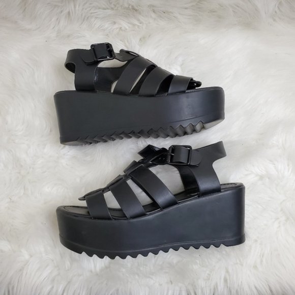 90s black wedge sandals